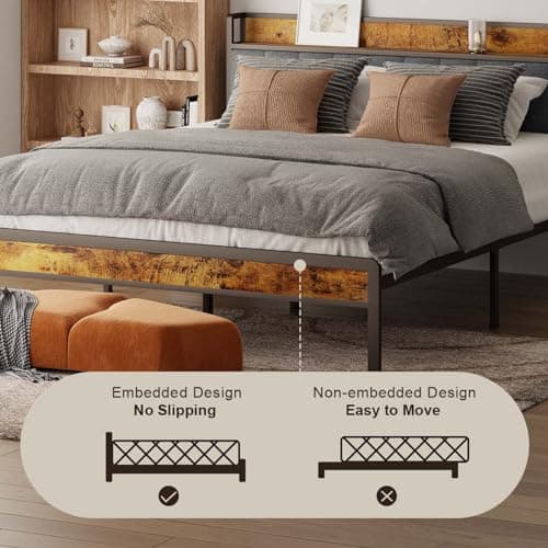 Gizoon Queen Metal Platform Bed,Bed Frame with Upholstered Wooden Headboard, Noise Free, No Box Spring Needed with Underbed Storage, Modern Bedroom Furniture，Easy Assembly 8