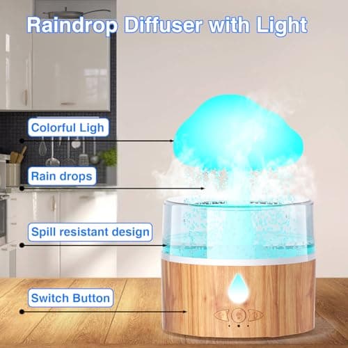 Cloud Humidifier Rain Water Drip 260ML Mushroom Cloud Diffuser Rain Aromatherapy Essential Oil Diffuser Rain Drop Humidifier with 7 Colors Night Lights for Sleeping Relaxing Desk 5