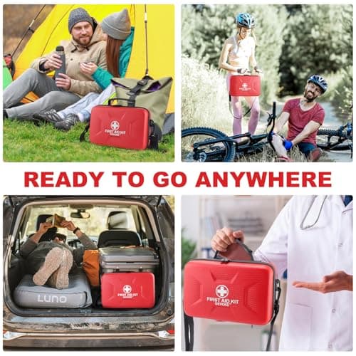 Gevoke 410 Piece Waterproof Hard Shell First Aid Kit for Home, Car, Travel, Camping, Truck, Hiking, Sports, Office, Vehicle & Outdoor Emergencies - Emergency Medical Kits (Red) 7
