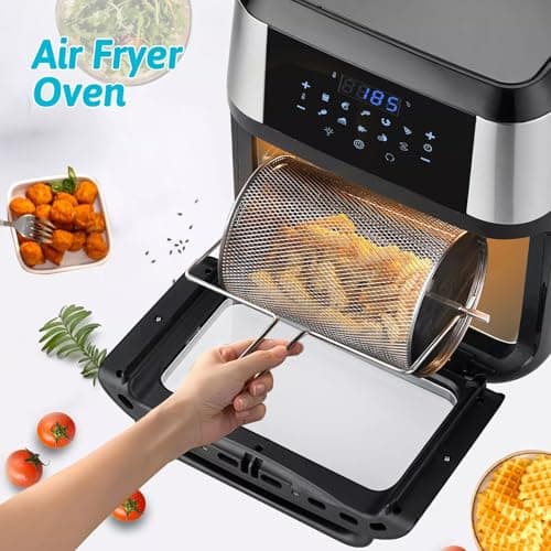 PRIJESSE XL 13QT Multifunctional Digital Air Fryer 10 Touch Screen Presets Fry, Roast, Dehydrate, Bake，Healthy Oil-free For Family Size, Easy Cook，Large Easy-View Window With Drip Tray，Roast Fork 5