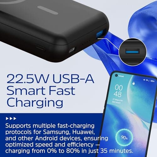 Energizer 10,000mAh Magnetic Wireless Power Bank with Foldable Stand15W Wireless & 22.5W USB C PD Fast Charging Portable Battery Pack for iPhone 16/15/14/13/12 Series, iPad, Samsung_QM10002PQ 5