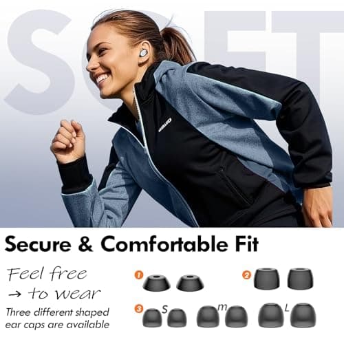 Lanteso True Wireless Bluetooth 5.3 Earbuds, 48H Playtime,Light Weight Headphones in Ear Buds Built in Mic Headset Premium Sound with Deep Bass,Clear Calls Earphones for Sports Workout Black 6