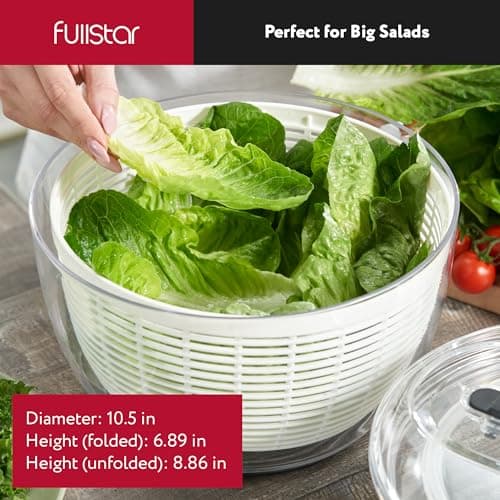 Fullstar Large Salad Spinner – Lettuce, Fruit & Vegetable Washer and Dryer – 6.3 Quart, White 6