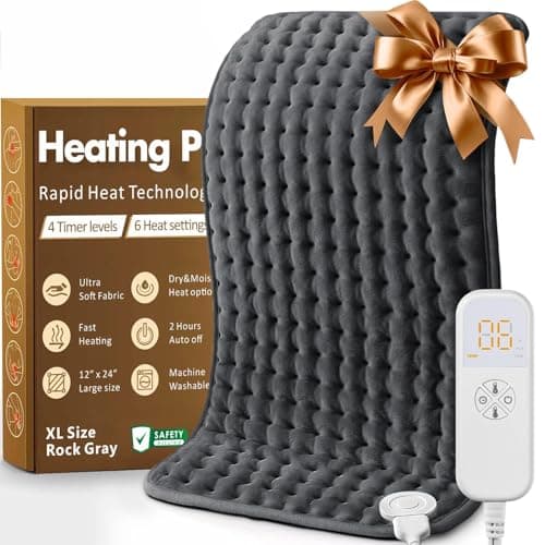 Christmas Gifts Heating Pad for Back, Neck, Shoulder Pain & Cramps Relief, Electric Heating Pad with 6 Heat Settings, Auto-Off, Moist Dry Heat Options, Gifts for Women, Men, Mom, Dad, Wife, Husband 9