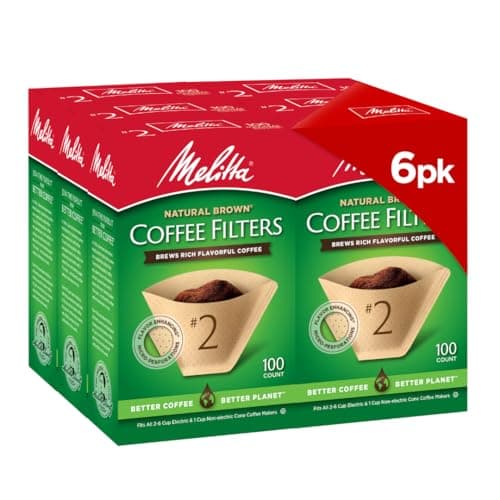 Melitta #2 Cone Coffee Filters, Natural Brown, 100 Count (Pack Of 6), 600 Total Filters - Fits all 2-6 Cup Cone Coffee Makers and 1-cup Pour-Over Brewers, Compostable, Tear-Resistant, Made in USA