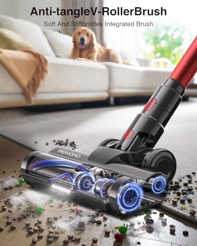 Cordless Vacuum Cleaner, 650W 55KPa 70Mins Vacuum Cleaners for Home, Self-Standing Stick Vacuum with Anti-Tangle Brush & OLED Touch Screen, Vacuum Cleaner for Hardwood Floors,Carpet,Pet Hair,Car (Red) 6