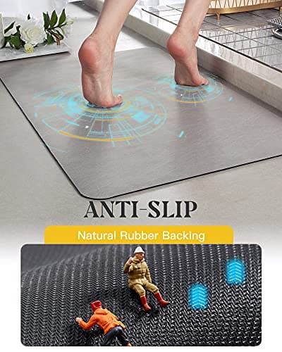 MontVoo -Bath Mat-Rubber Backing Non SlipThin Bathroom Rugs Fit Under Door- Quick Dry Absorbent Faux Suede Surface Grey Bathroom Floor Mats-Shower Rug for in Front of Bathtub Shower Gray 16x24 6