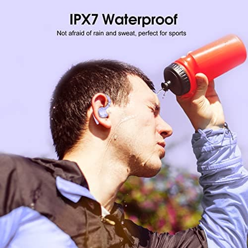 Wireless Earbuds, 2023 New Ultralight Sport Bluetooth 5.3 Headphones In Ear with LED Display, Built-in Mic Earphones, IPX7 Waterproof Wireless Headphones with Earhooks for Gym Workout (Purple) 6