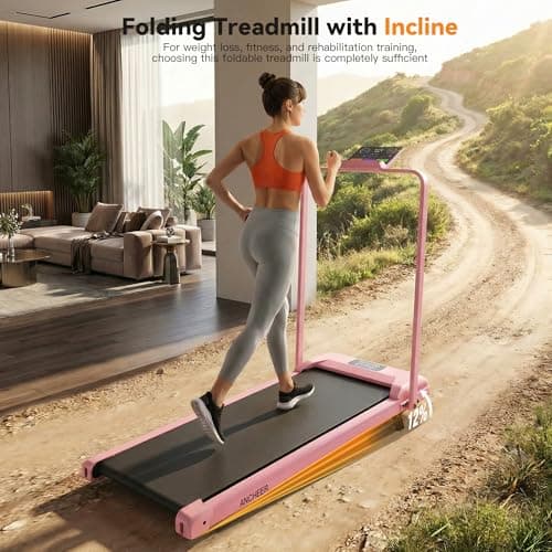 ANCHEER Foldable Treadmill with 20% Incline, Manual Walking Pad Treadmills with Handle Bar, 500LBS Capacity/Dual Flywheel System/Widened Belt, Quiet Portable Walking Treadmill Under Desk with LED 8