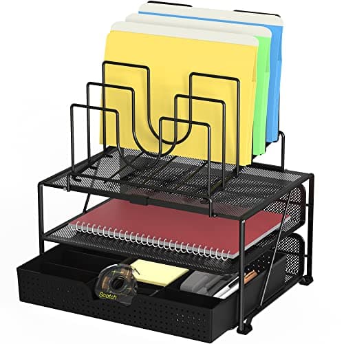 Deco Brothers Desktop File Organizer with Double Tray and 5 Folder Stand, Black