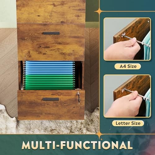 DEVAISE 4 Drawer File Cabinet with Lock, Vertical Filing Cabinet for A4/Letter Size Files, Wood Storage Organizer for Home Office, Rustic Brown 6