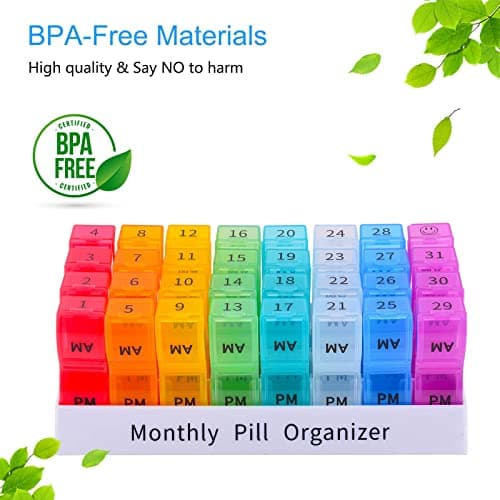 GREENCYCLE Monthly Pill Organizer 2 Times a Day, 30 Days Pill Box AM PM, 4 Week Pill Cases, One Month Pill Medicine Container Small Separate Compartments to Hold Vitamins, Fish Oil, Supplements 7