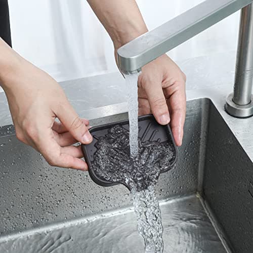 MicoYang Silicone Bathroom Soap Dishes with Drain Spout-Bathroom and Kitchen Sink Organizer,Sponge Holder,Dish Soap Tray,Perfect for Dispenser,Scrubber,Bottle,Cup on Sink or Counter-Coffee 4.9"×3.2" 7