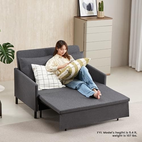 XSPRACER 3-in-1 Convertible Sleeper Sofa, Loveseat Sofa Couch with Pullout Bed and Storage for Living Room, Bedroom, Balcony, RV,Dark Gray 8