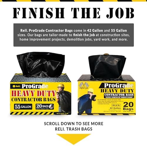 Reli. Contractor Garbage Bags 55 Gallon | 40 Trash Bags | Heavy Duty | Black Contractor 7