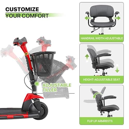 Magshion Folding Mobility Scooter for Adults and Seniors, Foldable Heavy-Duty All-Terrain, 3-Wheel (Red) 7
