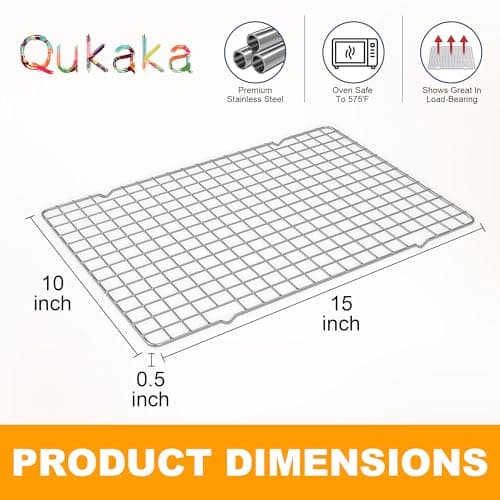 2PCS Cooling Racks for Cooking and Baking - 10" x 15"Heavy Duty Stainless Steel Wire Rack for Baking, Grilling, Roasting - Oven & Dishwasher Safe - Fits Jelly Roll Sheet Pan-Silver 6