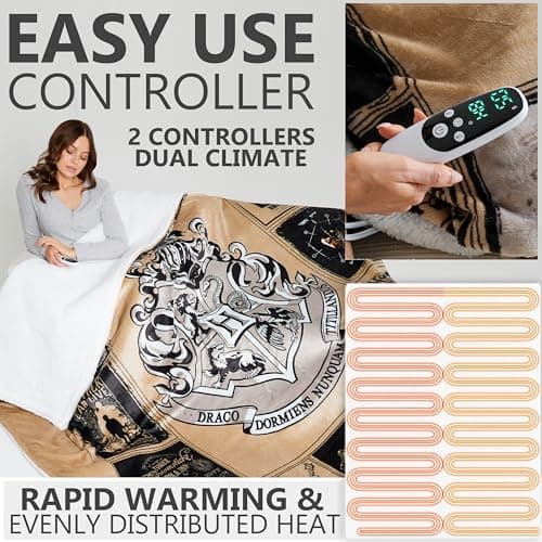 Get Trend Harry Potter Gifts Heated Blanket Electric, King Size Luxurious Soft Fleece Weighted Blanket, Heating with 9 Heat Settings & Auto Shut-Off, 90x105in (Multi Harry Potter, King US) 3