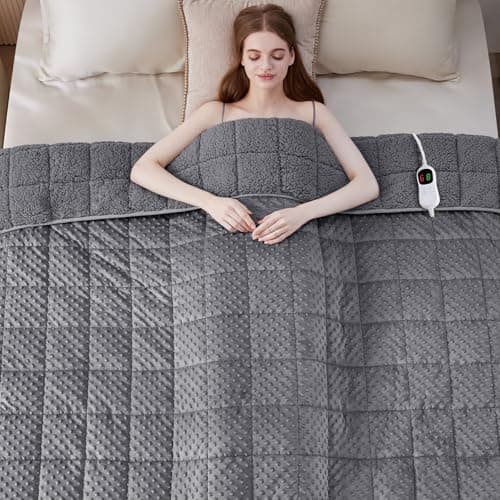Wellfeel Heated Weighted Blanket for Adults, Soft Electric Throw Blanket 48''x72'' 15LBS Fast Heating Heavy Cozy Blanket with 10 Heating Levels and 1/2/4/6/8 Hours Auto Off (Grey,Twin Size) 7