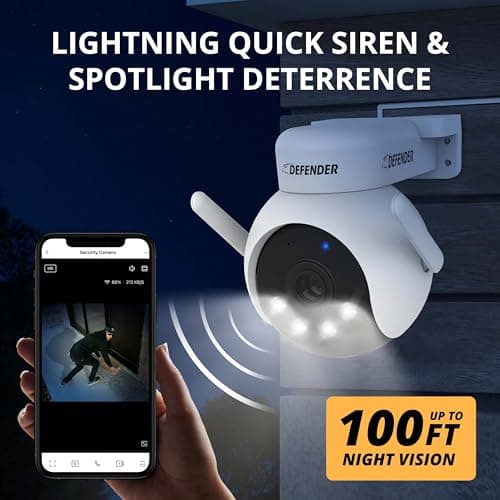 Defender AI Powered 4K Everwatch PTZ Plug in Outdoor Camera, AI Human/Vehicle Detection, WiFi 6/Bluetooth Wireless Camera, Color Night Vision, Deterrence, Mobile App, 4 x 64GB SD Card, 4 Pack 5
