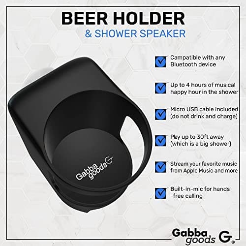 Gabba Goods Shower Bluetooth Speaker with Beer/Soda Can Holder - Built-in Microphone Handsfree - Waterproof, IPX7, 4 Hours of Playtime, Suction Cup for Showers 8