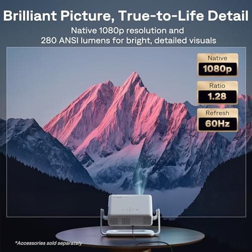 Aurzen Roku TV Smart Projector with Wifi and Bluetooth, Roku Streaming Experience Built-in, 1080P FHD, Dolby Audio, Auto Focus & Keystone, Zoom, Movie Portable Outdoor Mini Projector, White 8