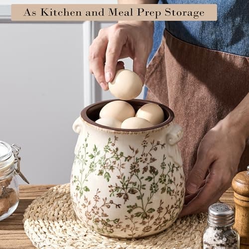 Jemirry Utensil Holder for Kitchen Counter, Modern Farmhouse Rustic Cooking Utensil Holder and Crock, Exquisite Chinoiserie Floral Ceramic Utensil Organizer for Home Kitchen Decor- Green and Beige 7