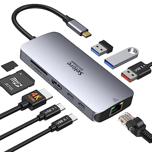 USB C Adapters for MacBook Pro/Air, Selore 9 in 1 USB C Hub with 4K HDMI, 2 * 10Gbps USB-C 3.1 GEN2 Port, 1Gbps Ethernet, USB 3.1 10Gbps Data Ports, 2*USB 3.0 dongle for Dell, HP and More