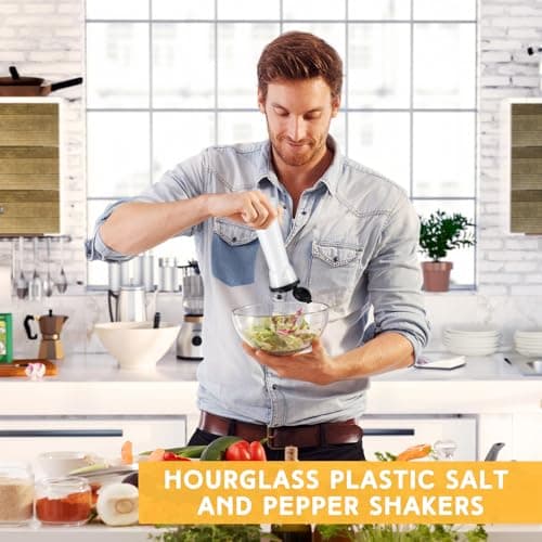 Baderke 2 Set Plastic Salt and Pepper Shakers Hourglass Salt and Pepper Shakers with Lids Large Covered for Camping Outdoor Lunch Home Kitchen Restaurant(Black) 5