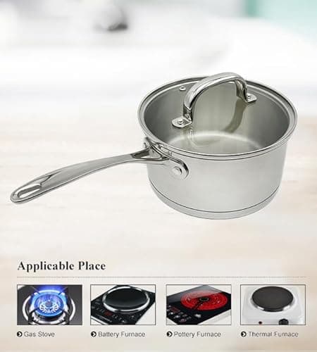 MAGGOPAN Stainless Steel Saucepans Impact Bonded Right Angles SS Saucepan 3.3QT 20cm 5