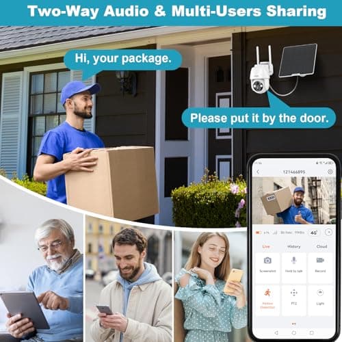 STAMOL 4G LTE Cellular Solar Security Camera, Wireless Outdoor Solar Powered Camera No WiFi Needed, 2K Color Night Vision, 360° Full View, PIR Motion Detection & Siren, 2 Way Talk (SIM Card Included) 6