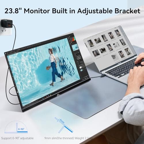 Kenowa 23.8" 100Hz Large Portable Monitor IPS FHD 1080P Freesync USB-C HDMI Gaming Monitor, External Display Dual Speakers Adjustable Stand for PC,Laptop,Mac,Phone,Xbox 8