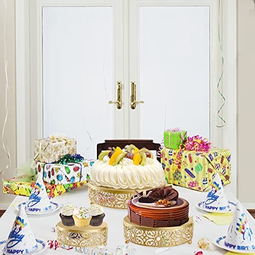 Hedume 3 Pack Cake Stand, Round Metal Cake Stands, 8" 10" 12" Dessert Display Cupcake Stands, Wedding Brithday Party Celebration Dessert Cake Display Plates-Gold 5