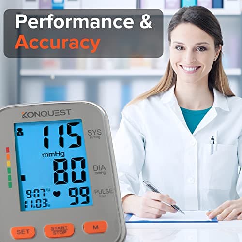 Konquest KBP-2704A Automatic Upper Arm Digital Blood Pressure Monitor – BP Machine with Large Cuff (8.5–16.5 in), Backlit Display, Digital, Irregular Heartbeat Detector – Tensiometro 8