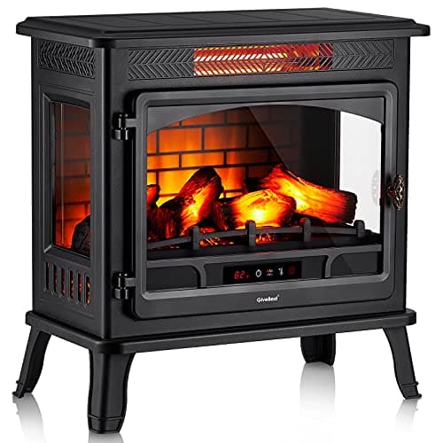 Electric Fireplace Infrared Heater 3D Freestanding Fireplace Stove Heater with Remote Control, Timer, Adjustable Flame Effect, Upgraded Safety Protection 24"