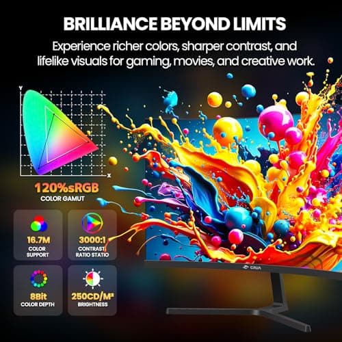 CRUA 24” 240Hz Gaming Monitor, Curved FHD 1920 x 1080P, Built-in Speakers, Support 120% sRGB, AMD FreeSync, Low Motion Blur, Wall Mount Installs Compatible, for Office and Games(HDMI 2.0&DP 1.4)–Black 3