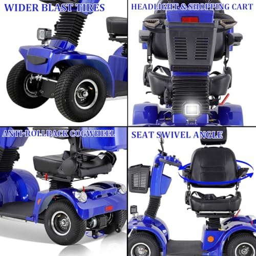 Mobility Scooters for Adults Heavy Duty 4 Wheel Mobility Scooter, Power Wheelchair Unit for Adults and Seniors - 550 lb， Shock Absorption Units/Headrest Height Adjustable 6