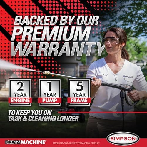 Simpson 3400 PSI Gas Pressure Washer, 2.5 GPM Residential Power Washer, Cold Water, 25' Hose, Clean Machine, 49-State Compliant (CM61083) 7
