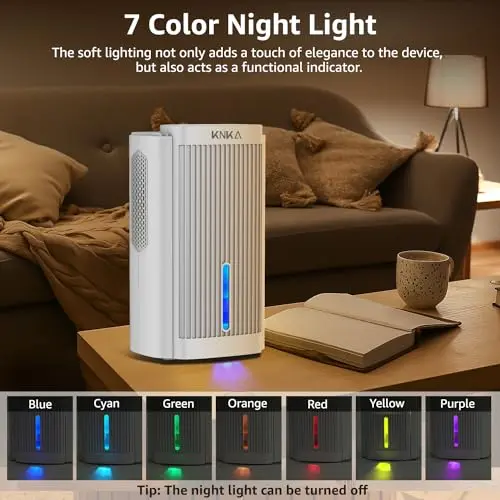 Dehumidifier,95 OZ Water Tank, (1000 sq. ft) Quiet Dehumidifier for Basement, Bathroom, RV, Closet, Bedroom with Auto Shut Off, Sleep Mode,7 Colors LED Light, Dehumidifiers for Home, White 7