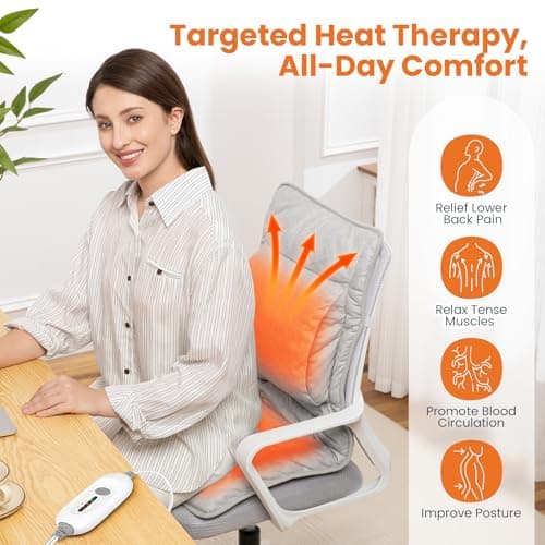 Heated Seat Cushion for Office Chair with Lumbar Support, Extra Large Heated Chair Pad for Pain Relief, Auto Shut Off, 3 Heating Levels, Chair Warmer for Full Back, Waist, Hip, Thigh, Home Use, Grey 5