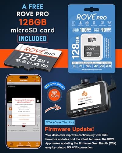 ROVE R2-4K DUAL Dash Cam Front and Rear, STARVIS 2 Sensor, FREE 128GB Card Included, 5G WiFi - up to 20MB/s Fastest Download Speed with App, 4K 2160P/FHD Dash Camera for Cars, 3" IPS, 24H Parking Mode 8