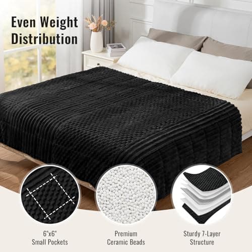 Uttermara Fleece Weighted Blanket for Adults Queen Size 15lbs, Soft Sherpa Weighted Blankets for Sleeping and Calming, Fuzzy Heavy Blanket for Bed and Couch, 60 x 80 Inches, Black 5