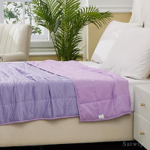 Satwip Cooling Weighted Blanket 15 lbs Cool Moire Jersey Bed Blanket Twin Size for Hot Sleeper with Soft Breathable Sanded, 48 x 72 inches, Purple 6