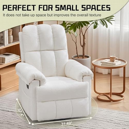 Korser Recliner Chair, Swivel Rocker Recliner Chair for Adults, Small Recliners for Small Spaces, Upholstered Manual Recliner with Side Pockets, Nursery Rocking Chair for Living Room, Chenille, Beige 8
