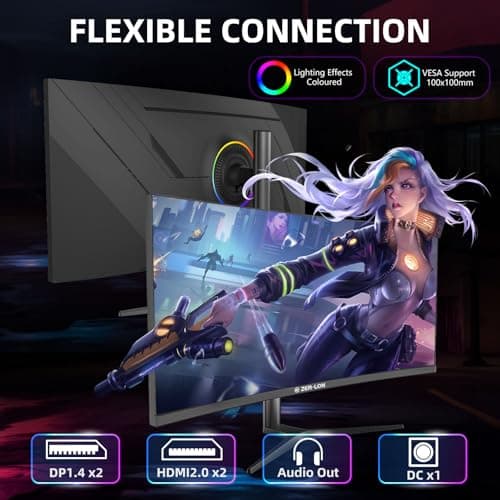 ZER-LON 38 Inch Ultrawide Curved Monitor, WQHD 3840 x 1600p 144Hz Computer Monitor, 135% sRGB, 100% DCI-P3, 300Nits, 2500R, Tilt/Height/Pivot Adjustment, Mountable 7