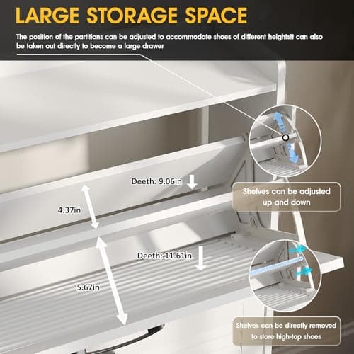 Maupvit Shoe Storage Cabinet with 2 Flip Louvered Doors, Freestanding Organizer with Metal Legs, Shoe Cabinet for Entryway, Narrow Shoe Rack Cabinet, White 5