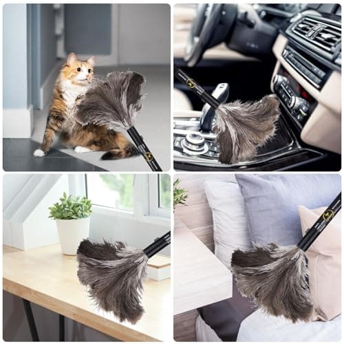 Aldwin Ostrich Feather Duster Retractable 1 Pack,16 inch Genuine Fluffy Natural Handheld Feather Dusters for Cleaning Supplies, Washable,Car, Office, Desk 5
