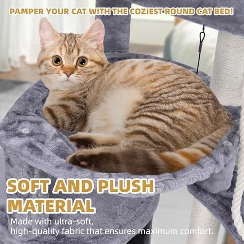 Xin Three Layer Cat Tree with Cat Condo and Two Hammocks,Grey 7