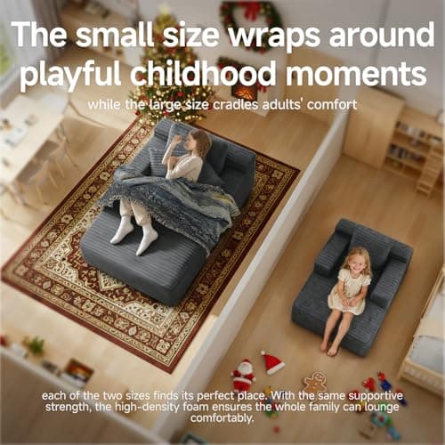 45'' Chaise Lounge Chair Indoor, Corduroy Upholstered Boneless Sofa Bed, Deep Seat Sleeper Couch Reading Chairs, Small Comfy Cloud Sofas Couches for Living Room, Bedroom, Movie Room (Dark Grey) 8