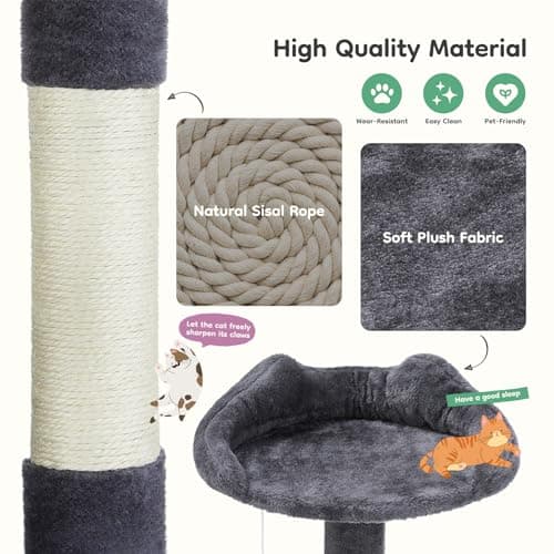 DUMOS 54-inch Indoor Cat Tree Tower –Multi-Level Pet House for Large Cats with 2 Condos, Scratching Posts, Round Platform, Small Ladder, and Toys – Perfect for Cats of All Ages, Dark Grey 5